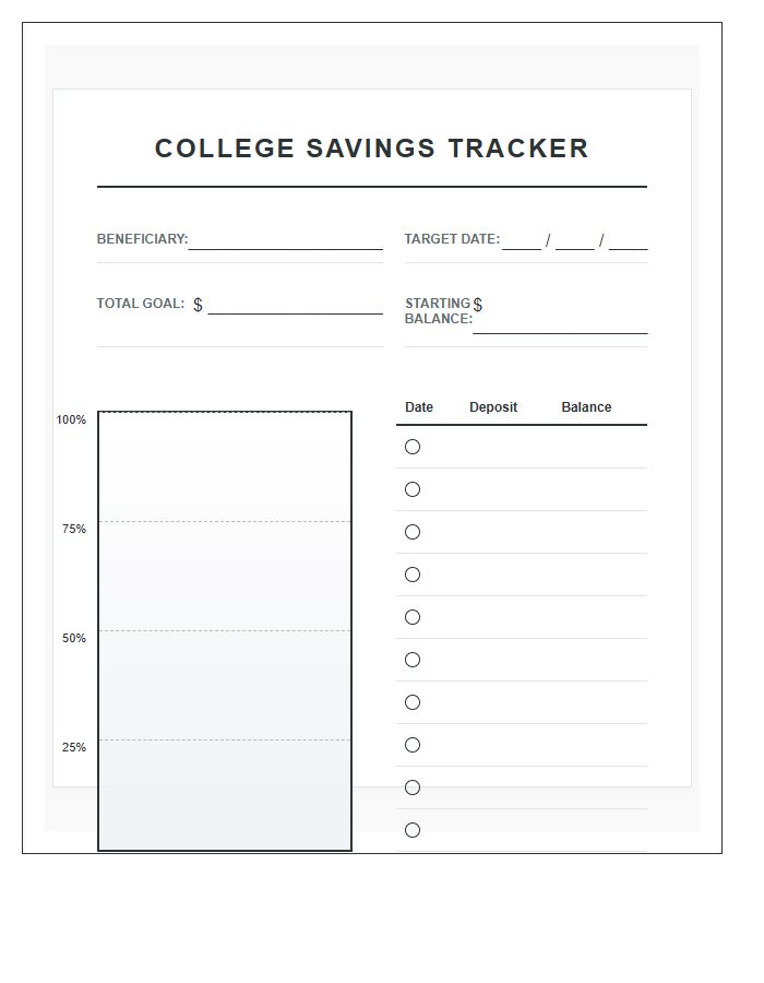 College Tuition Savings Goal Printable Chart