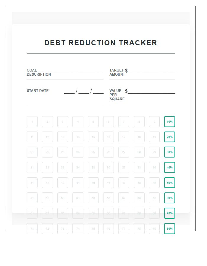 Debt Reduction Savings Goal Printable Chart