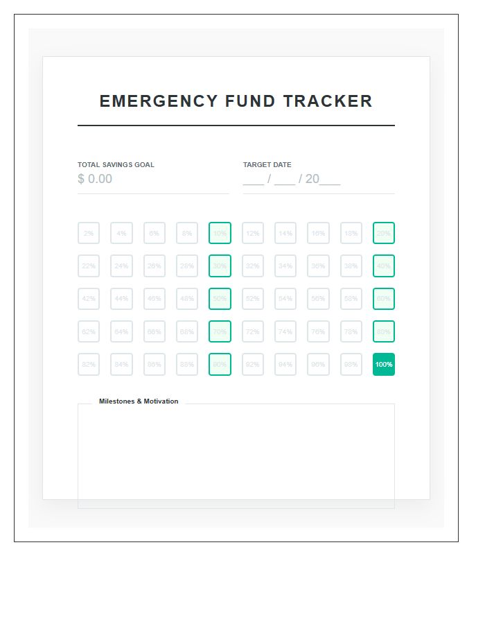 Emergency Fund Savings Goal Printable Chart