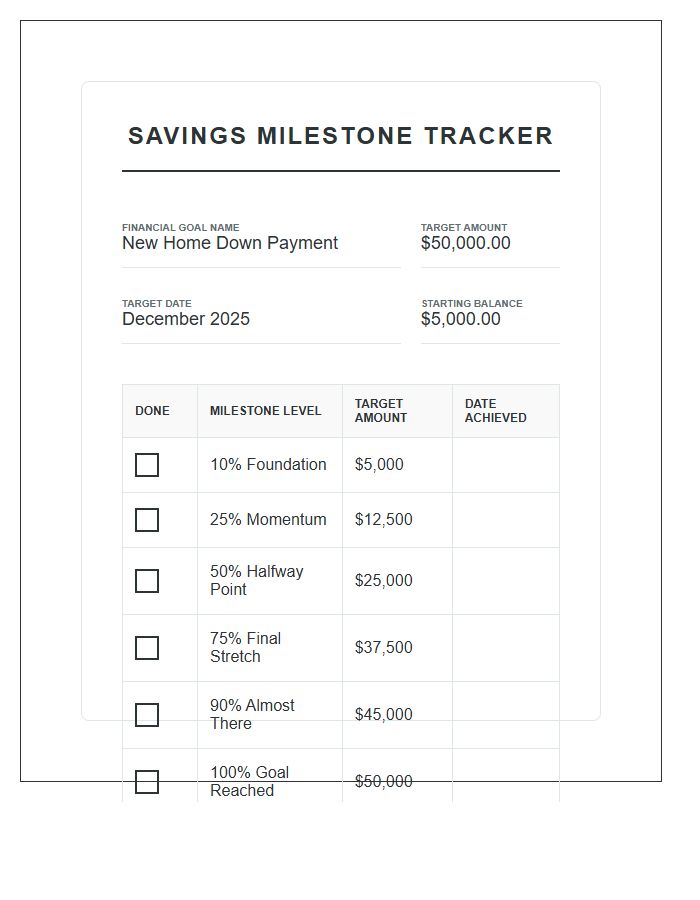 Financial Milestone Savings Goal Printable Chart