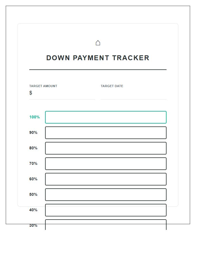 House Down Payment Savings Goal Printable Chart