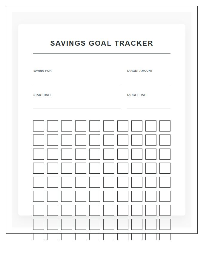 Money Management Savings Goal Printable Chart