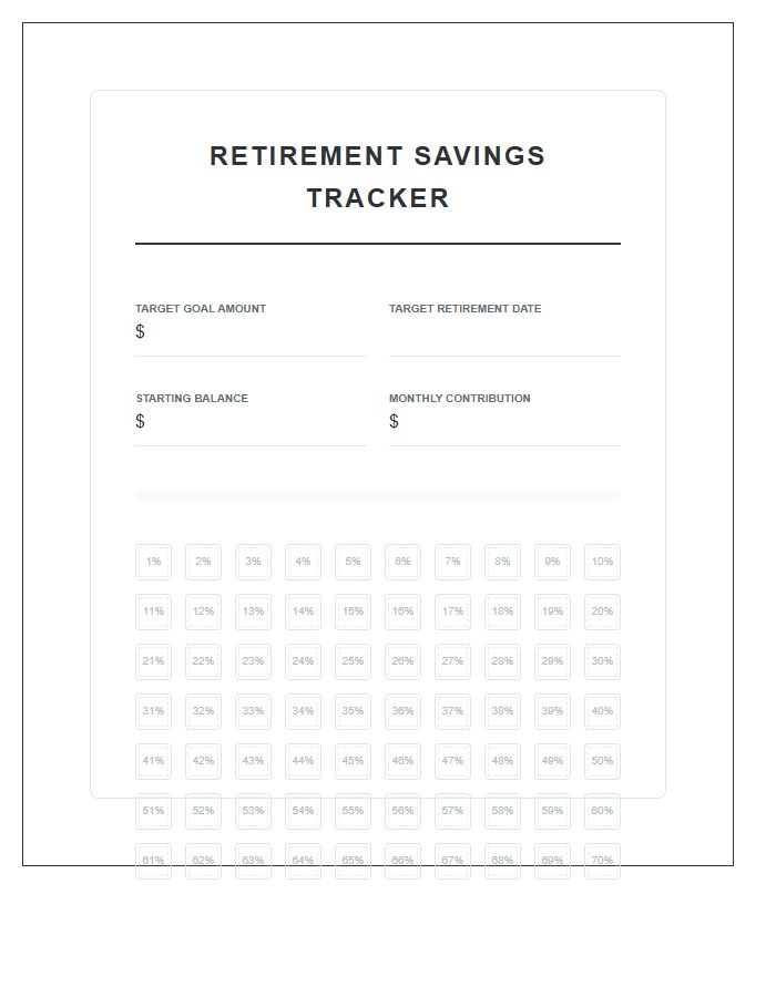 Retirement Fund Savings Goal Printable Chart
