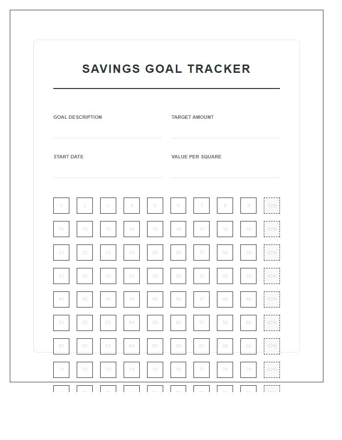 Savings Goal Tracker Printable Chart