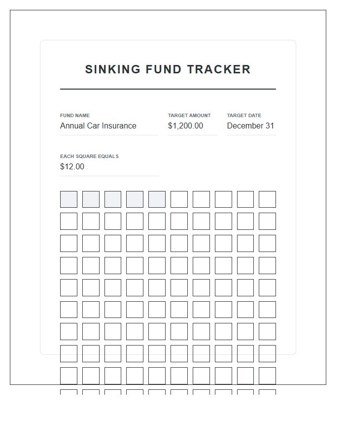 Sinking Funds Savings Goal Printable Chart