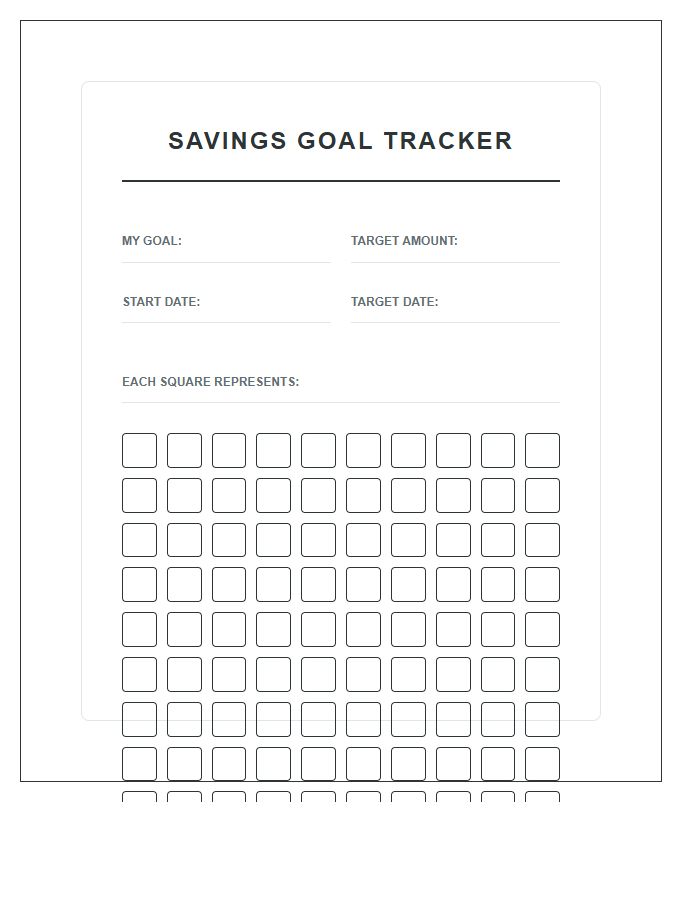 Visual Savings Goal Tracker Printable Chart