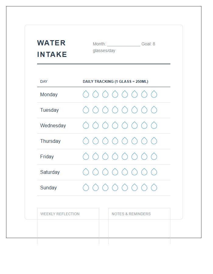 Habit Tracker Water Intake Printable Chart