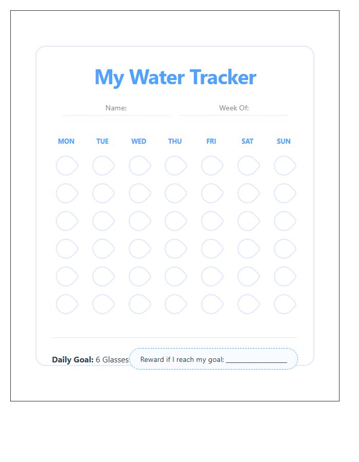 Kids Water Consumption Printable Chart