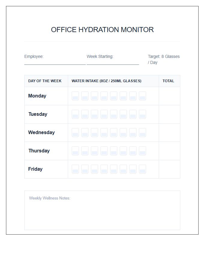 Office Hydration Monitoring Printable Chart