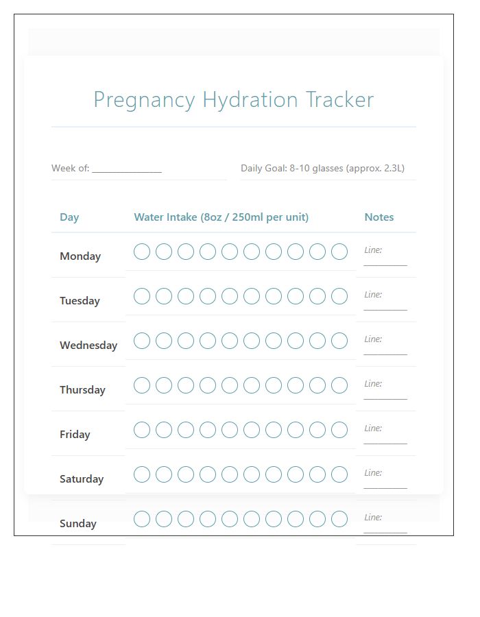 Pregnancy Hydration Intake Printable Chart