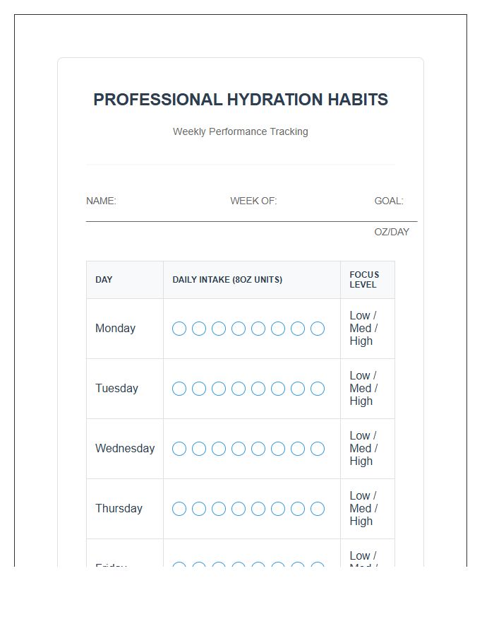 Professional Hydration Habits Printable Chart