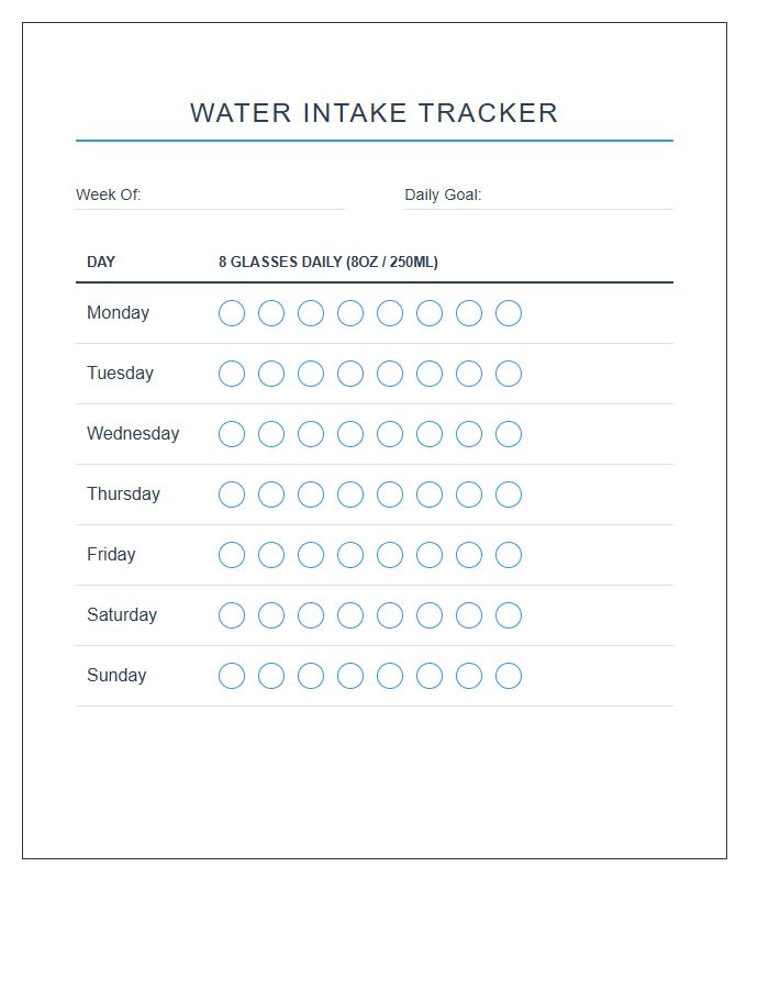 Simple Water Tracker Printable Chart