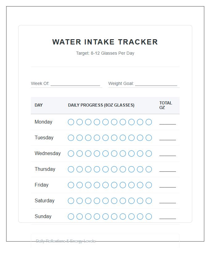 Weight Loss Water Intake Printable Chart