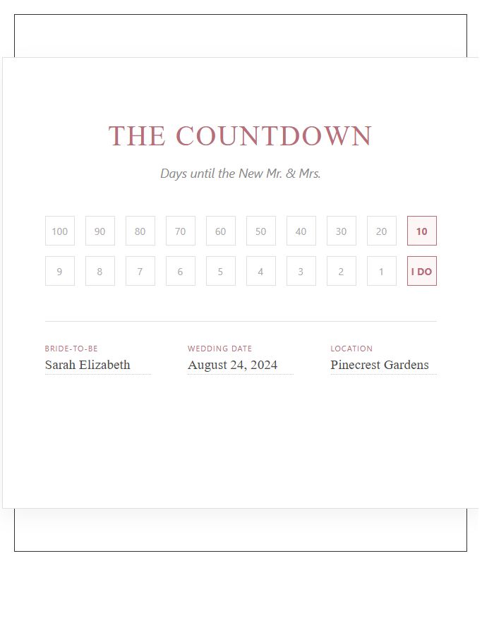Bridal Shower Printable Wedding Countdown Chart