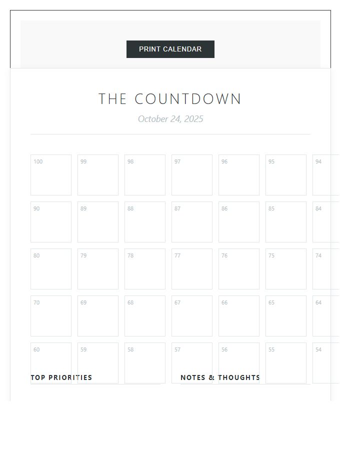 Desktop Printable Wedding Countdown Calendar Chart