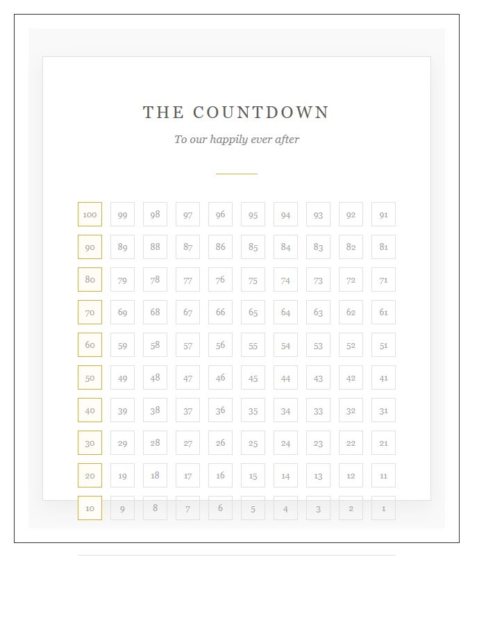 Elegant Printable Wedding Countdown Tracker Chart