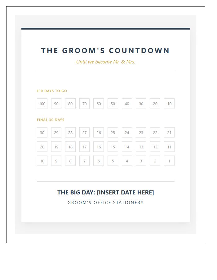 Groom Office Printable Wedding Countdown Chart