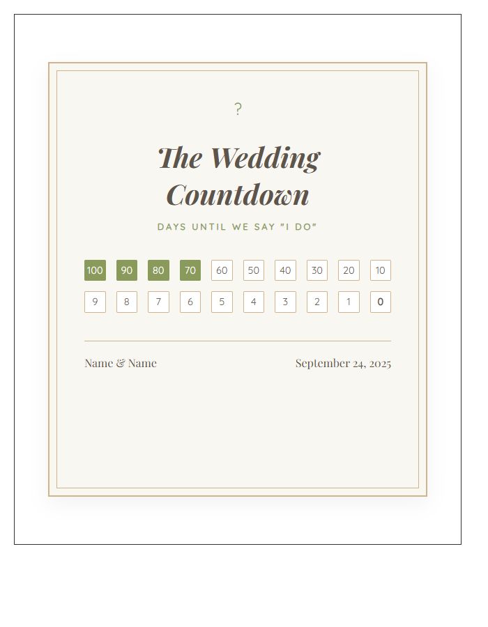 Rustic Printable Wedding Countdown Progress Chart