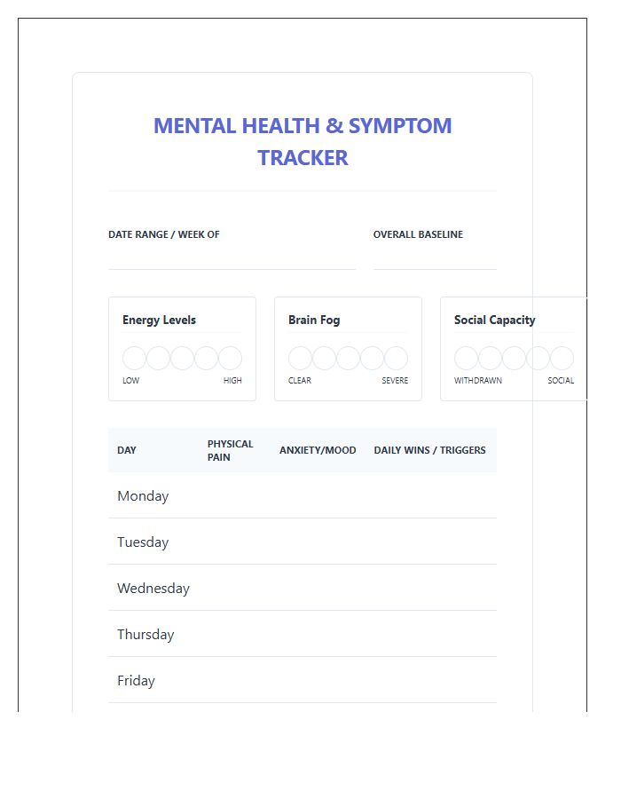 Chronic Illness Mental Health Printable Chart