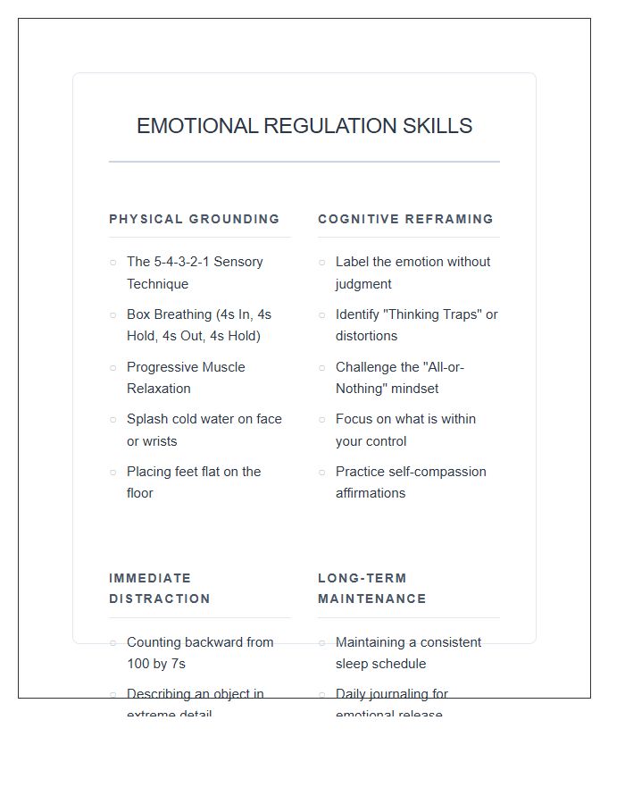 Emotional Regulation Skills Printable Chart
