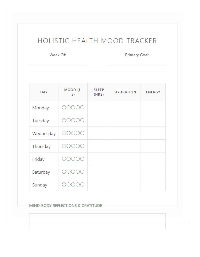 Holistic Health Mood Printable Chart