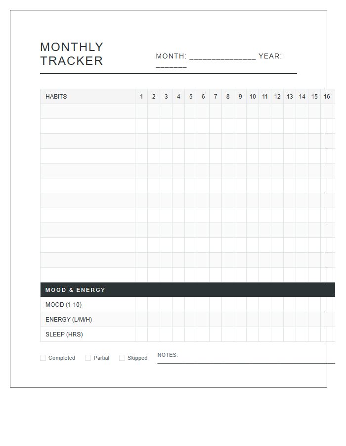 Monthly Habit And Mood Printable Chart