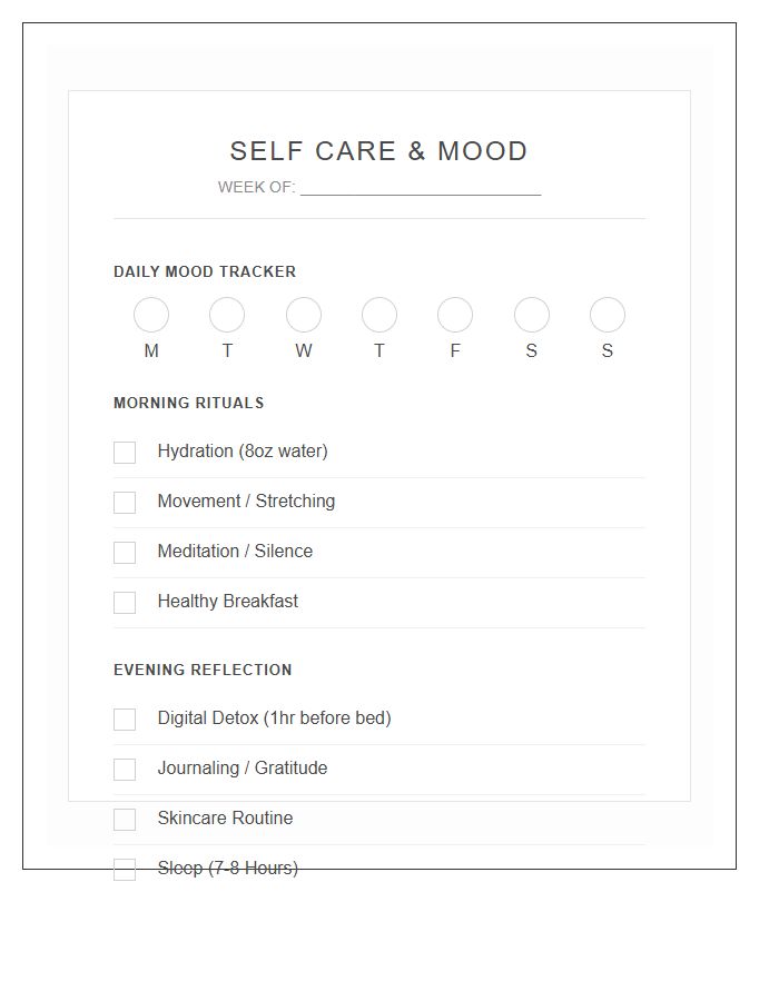 Self Care Routine Mood Printable Chart