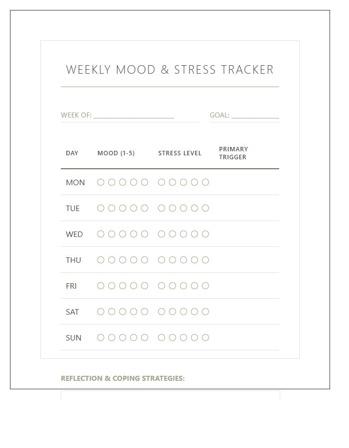 Stress Management Mood Printable Chart