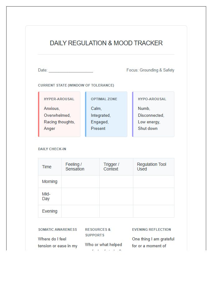 Trauma Informed Mood Printable Chart