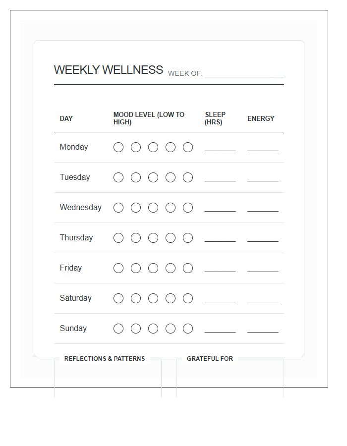 Weekly Wellness Mood Printable Chart