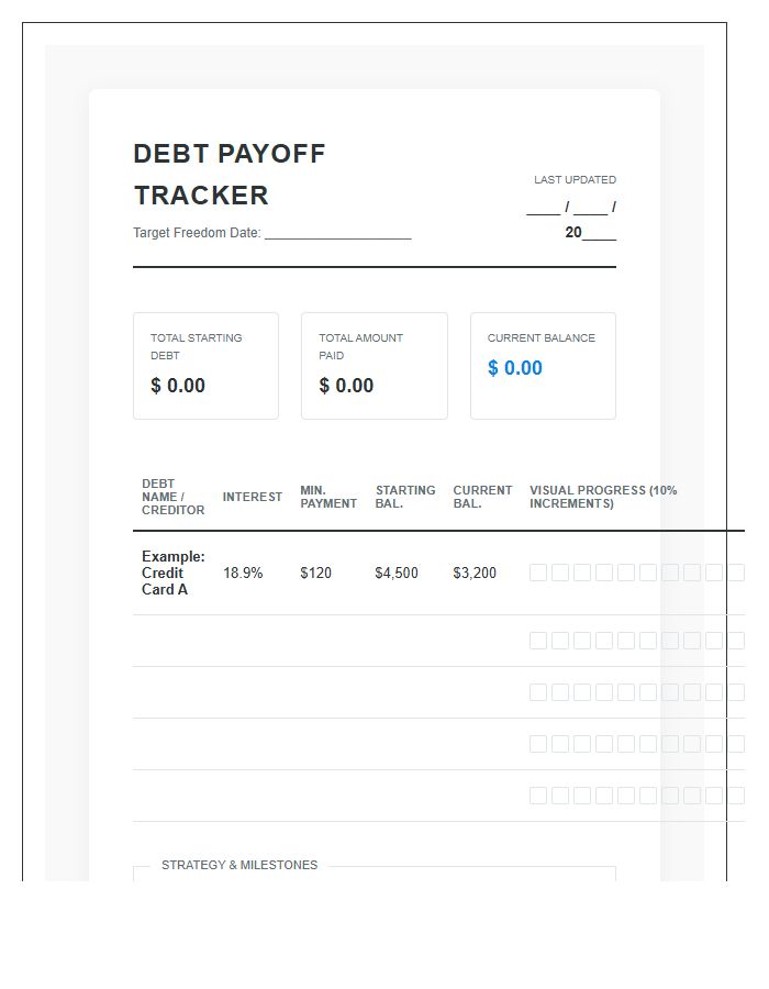Comprehensive Debt Payoff Printable Chart