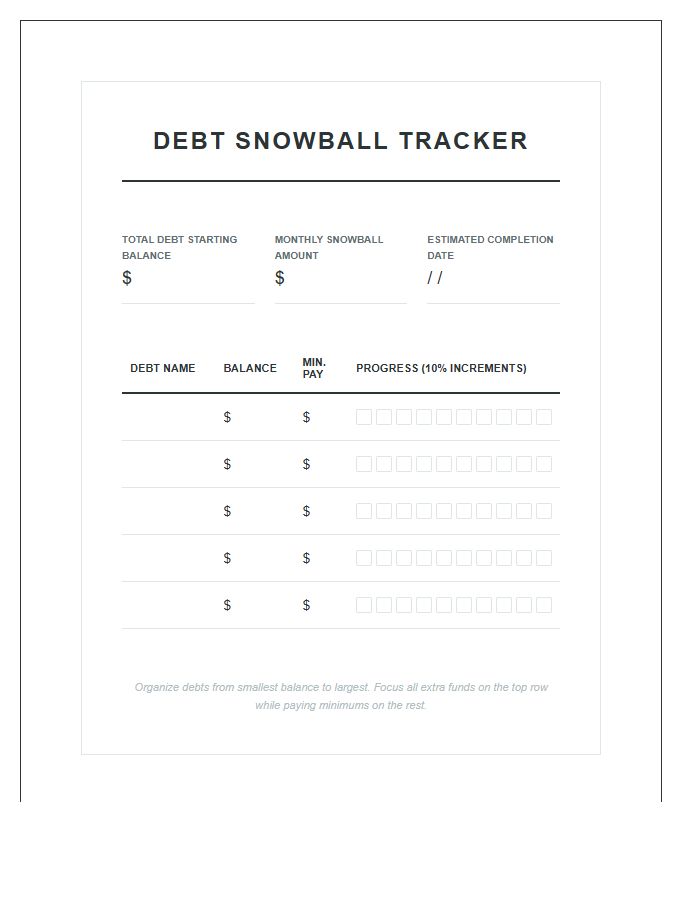 Debt Snowball Printable Chart