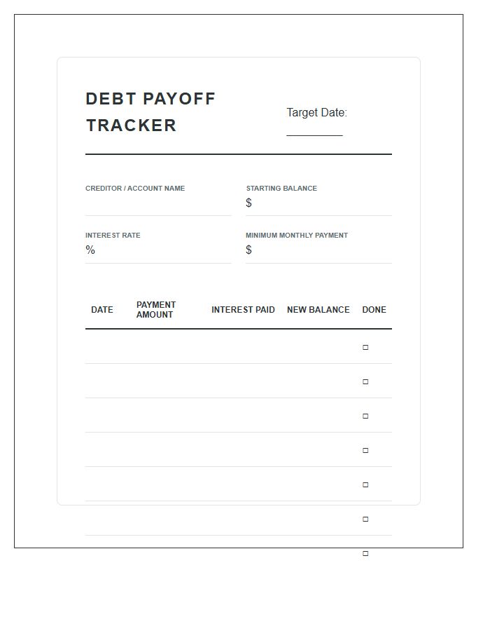 Personal Finance Debt Payoff Printable Chart