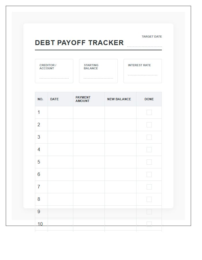 Professional Debt Payoff Tracker Printable Chart