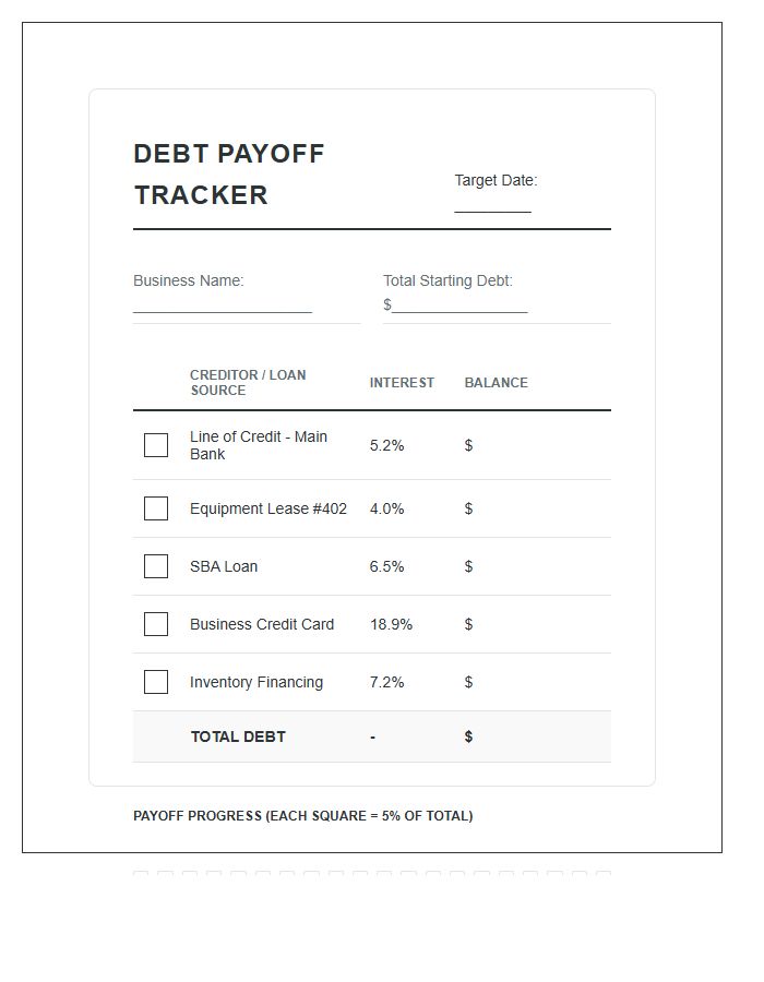 Small Business Debt Payoff Printable Chart