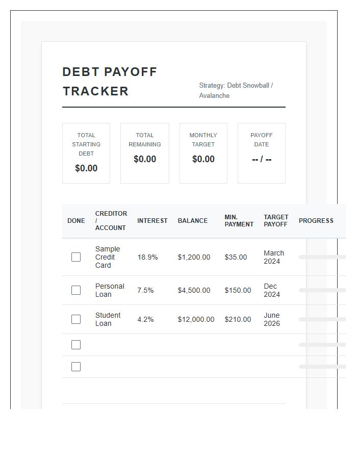 Systematic Debt Payoff Tracker Printable Chart