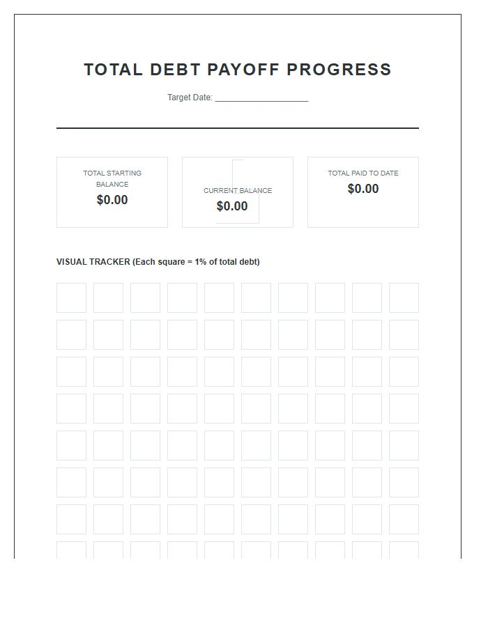 Total Debt Payoff Progress Printable Chart