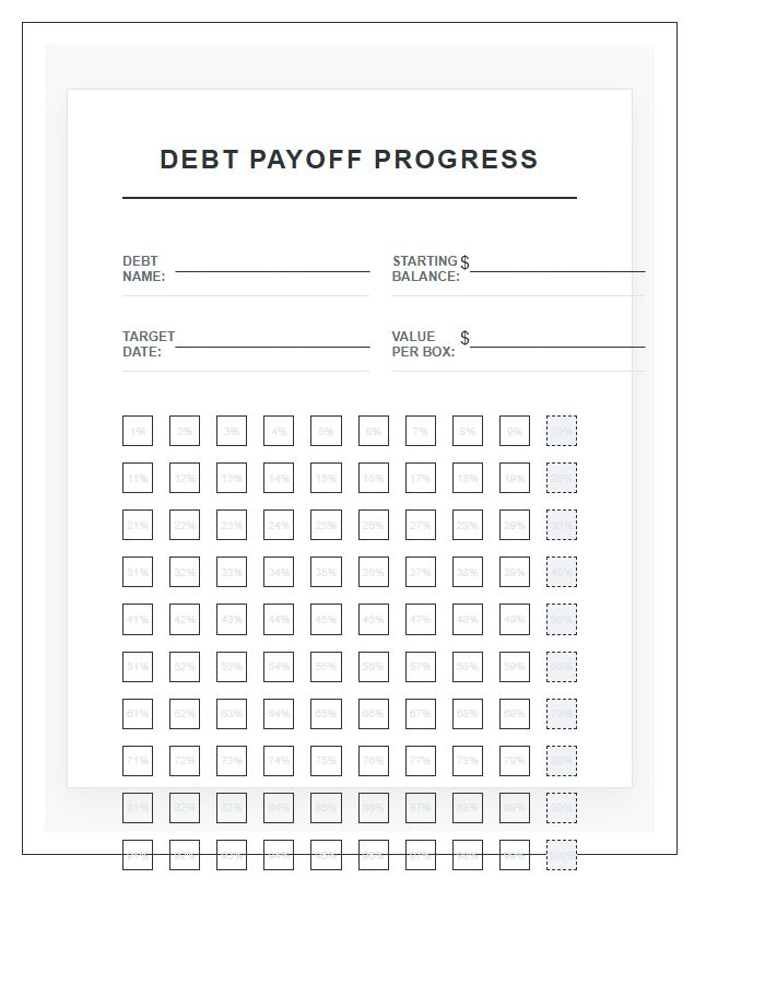 Visual Debt Payoff Progress Printable Chart