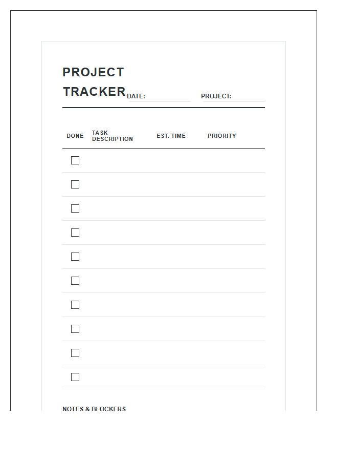 Daily Project Progress Tracker Printable Chart