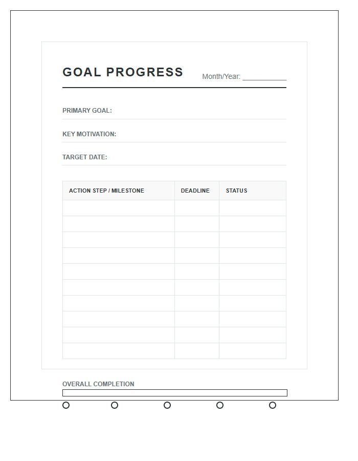 Personal Goal Project Progress Printable Chart