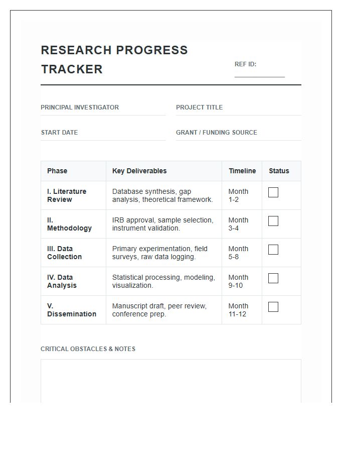 Scientific Research Project Progress Printable Chart