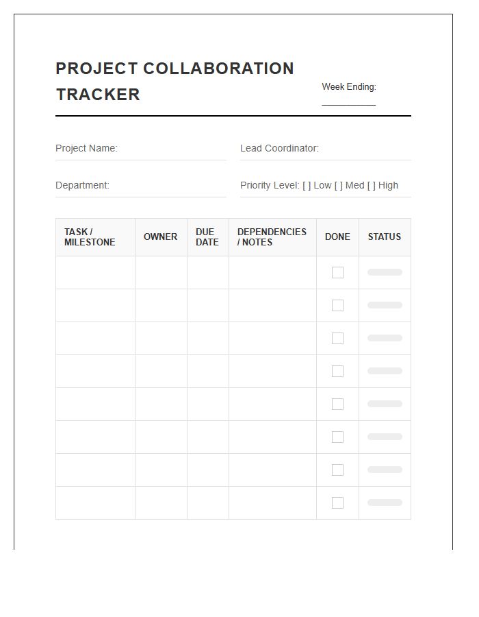 Team Project Collaboration Tracking Printable Chart