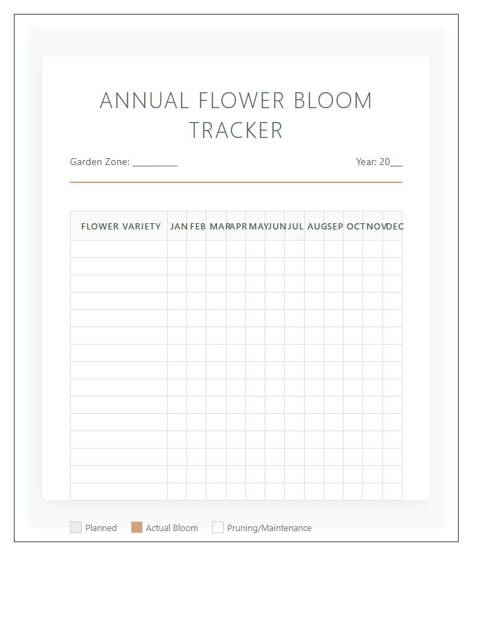 Annual Flower Bloom Tracker Printable Chart