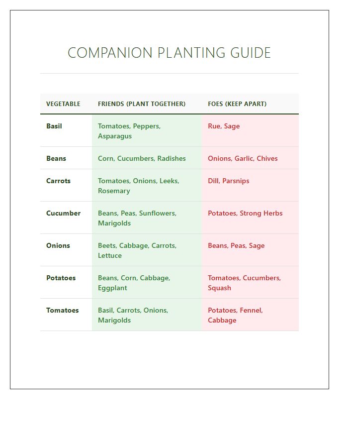 Companion Planting Compatibility Printable Chart