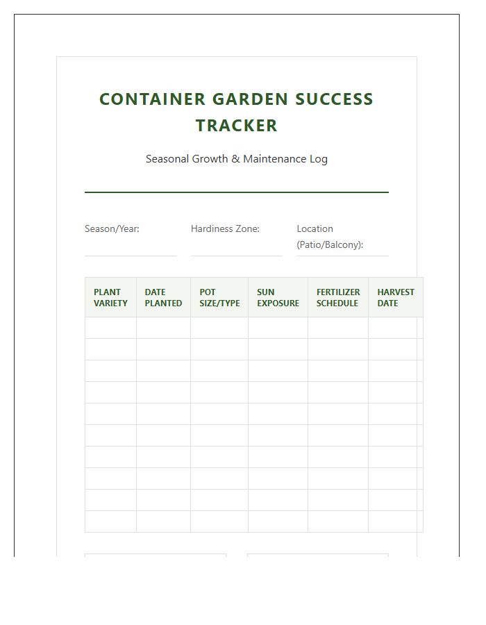 Container Garden Success Tracker Printable Chart