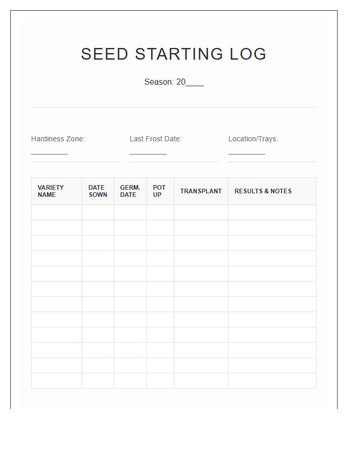 Seed Starting Log And Printable Chart