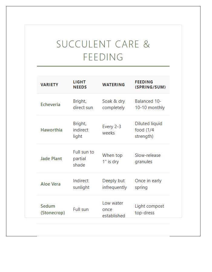 Succulent Care And Feeding Printable Chart