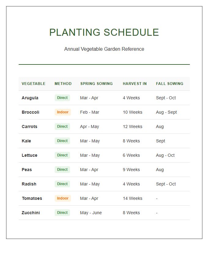 Vegetable Garden Planting Schedule Printable Chart