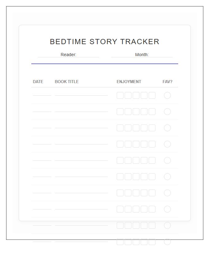 Bedtime Story Reading Tracker Printable Chart