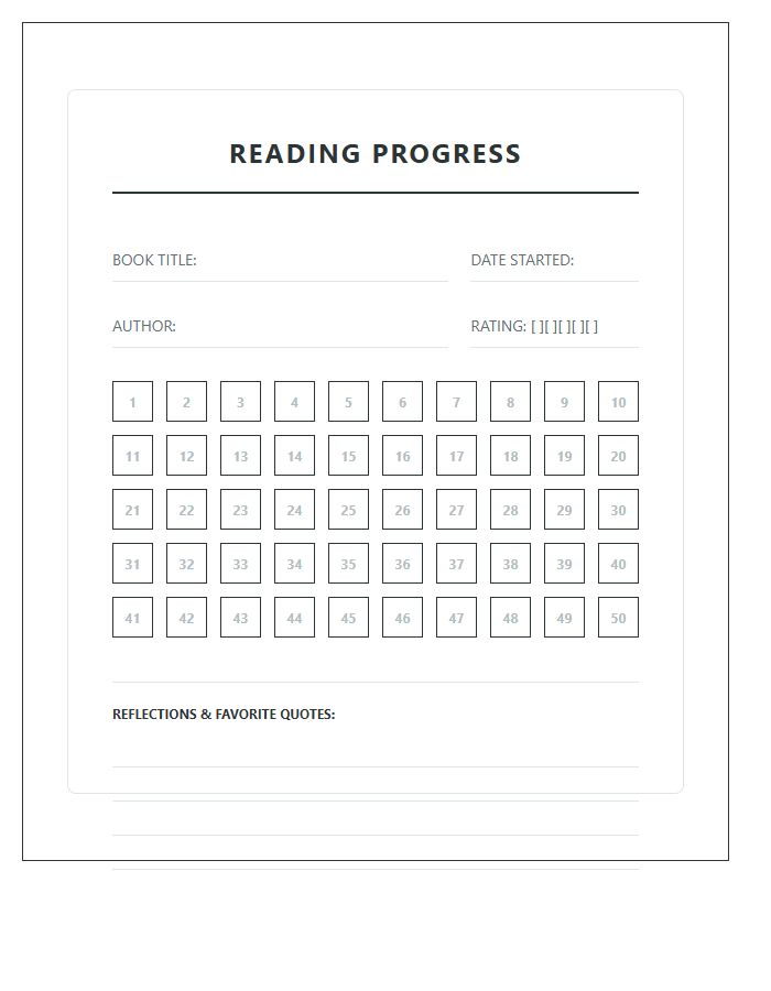 Chapter Book Reading Progress Printable Chart